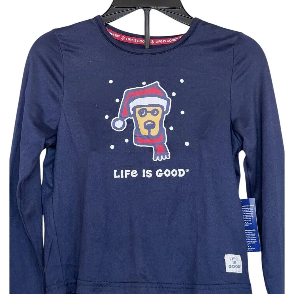 Life Is Good Kids Santa Dog Christmas PJ’s‎ Pajamas Size 6 Navy White